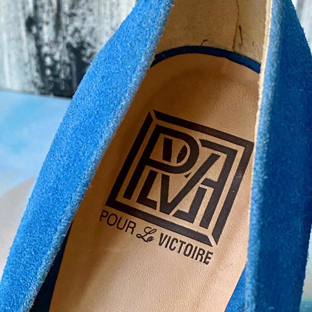 Pour La Victoire Blue Suede Heels Pointed Toe 9.5 - Picture 3 of 9